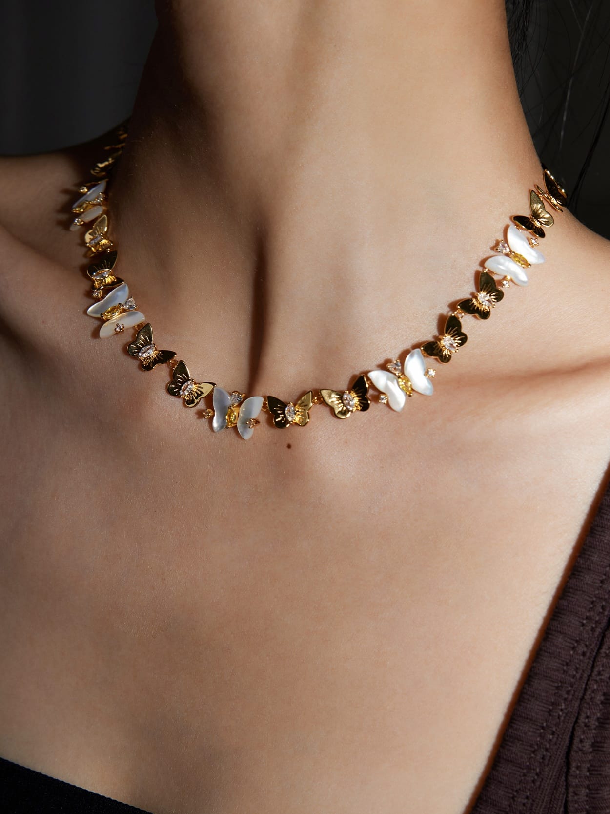 White Butterfly Shell Choker Necklace