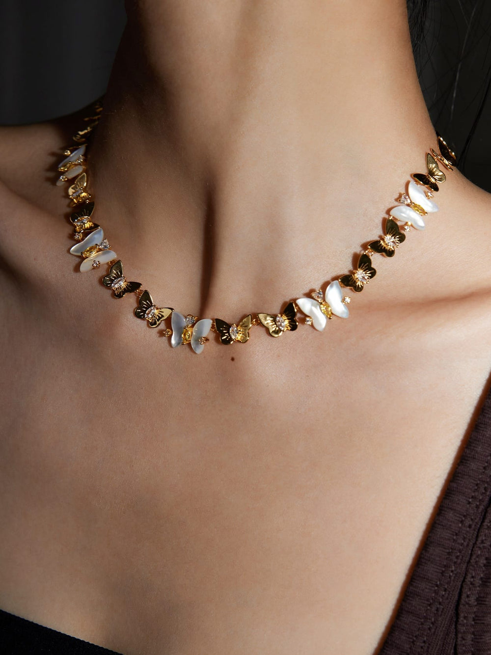 White Butterfly Shell Choker Necklace