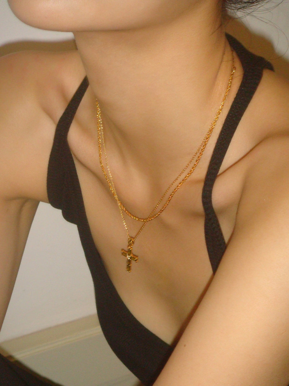 Gold Layer Necklace with Cross Pendant