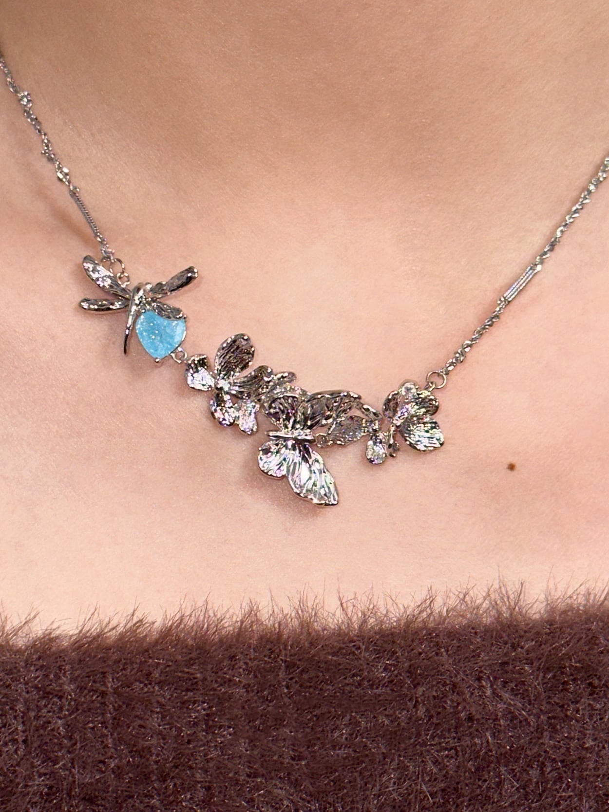 Blue Zirconia Butterfly Necklace